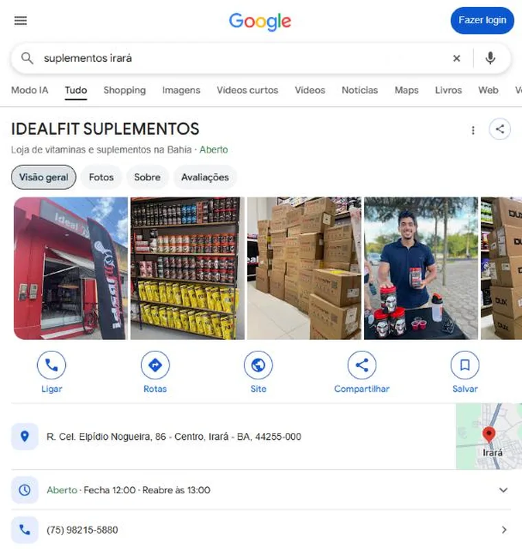 Pesquisa por suplementos no Google: o Google mostra só a IdealFit